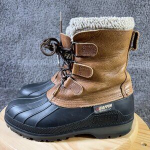 Baffin Canada Snow Boot Mens Sz 8 Wide Leather Brown Black Wool Lined Waterproof